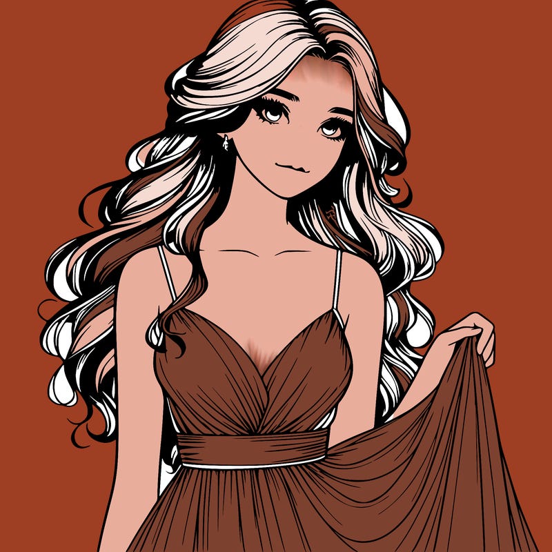 realistic girl in flowy silky prom dress