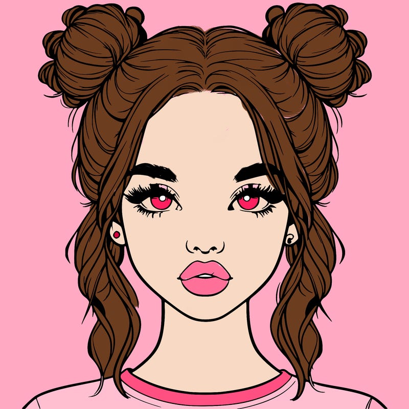 realistic girl with two buns in hair and lips