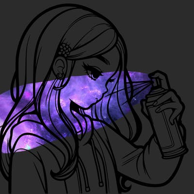 a realistic girl spray painting