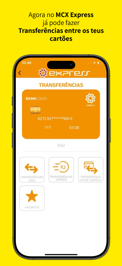 Interface do aplicativo MULTICAIXA Express para transferir dinheiro entre cartões bancários