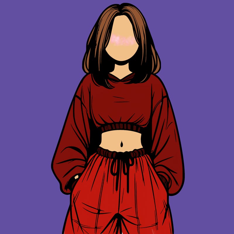 realistic girl faceless with baggy pants and a crop top