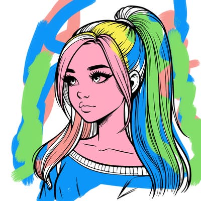 realistic girl with a high ponytail