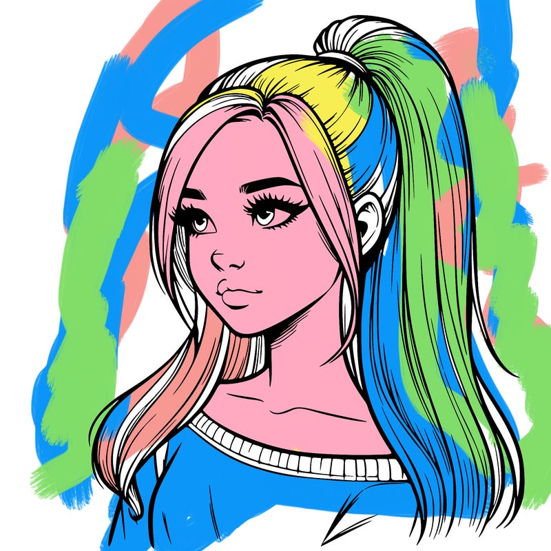 realistic girl with a high ponytail