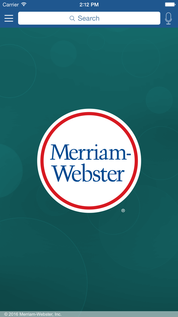 Merriam-Webster Learner's Dictionary app splash screen with logo and search bar