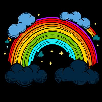 realistic rainbow and clouds