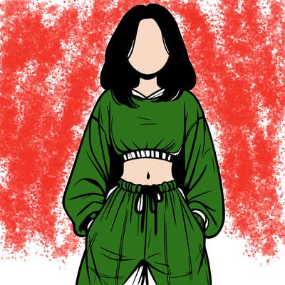 realistic girl faceless with baggy pants and a crop top