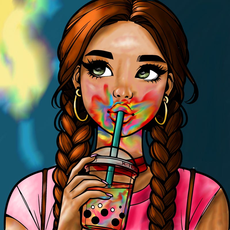 realistic girl with braided hair drinking boba