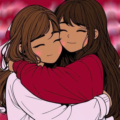 realistic two girls hugging