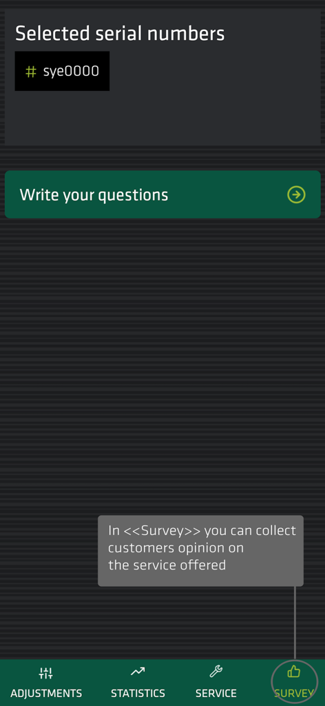Mazzer app survey screen for collecting customer feedback
