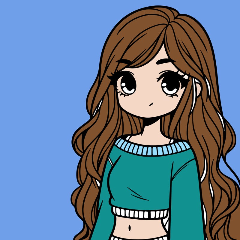 girl with long hair and a crop top with a sweater