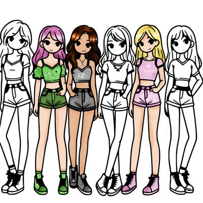 a group of girls wearing crop tops and shorts
