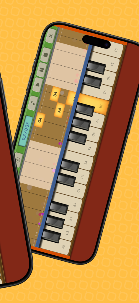 Professional Melodica - Interface of the Professional Melodica app showing scrolling musical notes and a digital keyboard
