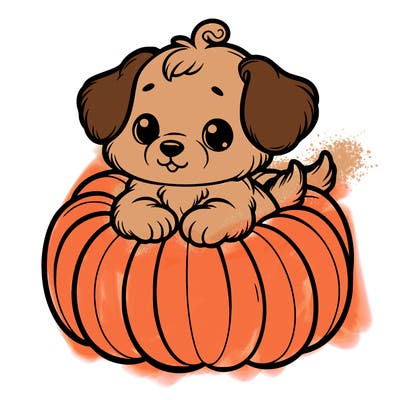 cute little puppy in a pumpkin