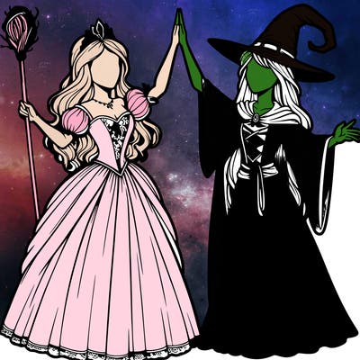 detailed realistic split of a princess and a witch