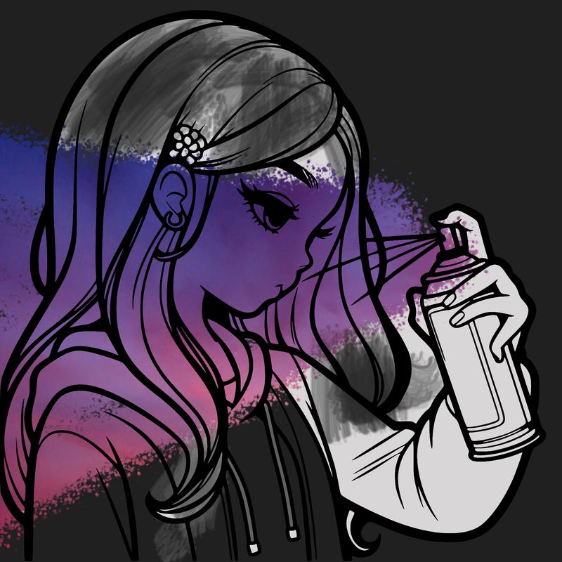 a realistic girl spray painting