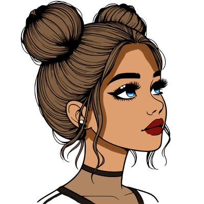 realistic girl with buns on the top of her head