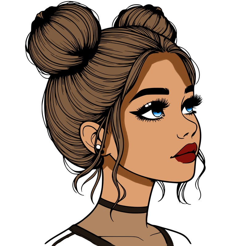 realistic girl with buns on the top of her head