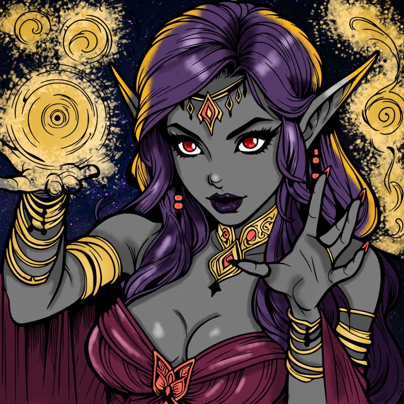 realistic scary beautiful elf sorceress casting spell