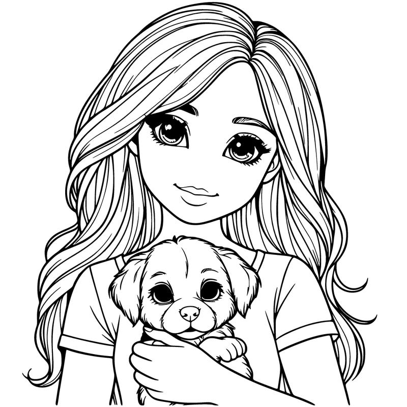 realistic  adult  girl holding  a puppy