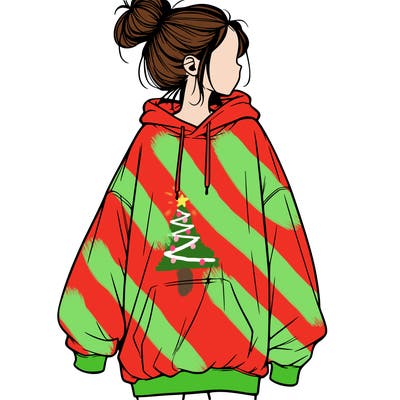 realistic girl with a oversized sweatshirt on and a bun