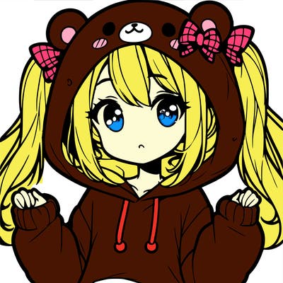 cute anime girl with ponytails and a cute bear hoodie