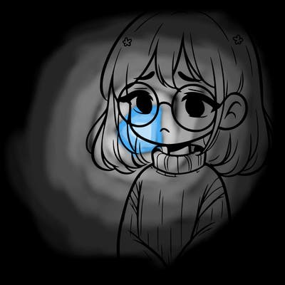 sad girl with glasses in a sweater