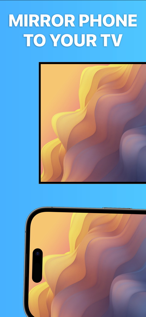 Screen Mirroring + Chromecast - An iPhone screen being mirrored to a television display with abstract colorful waves.