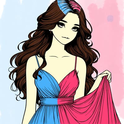 realistic girl in flowy silky prom dress