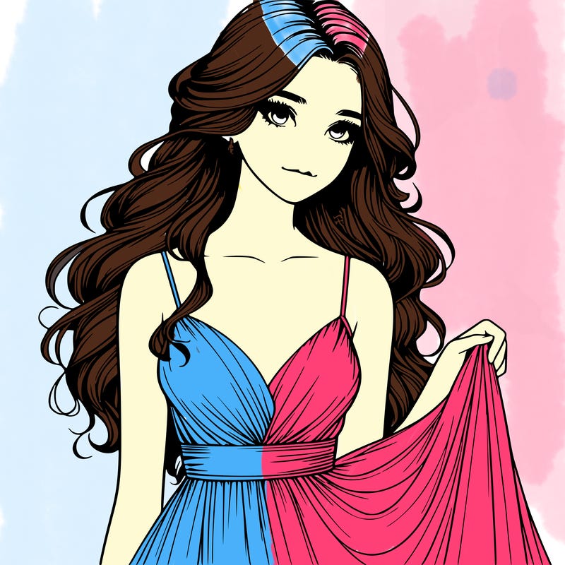 realistic girl in flowy silky prom dress