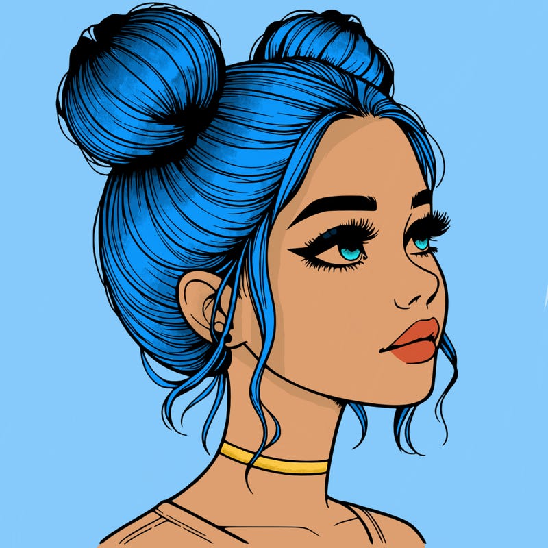 realistic girl with buns on the top of her head