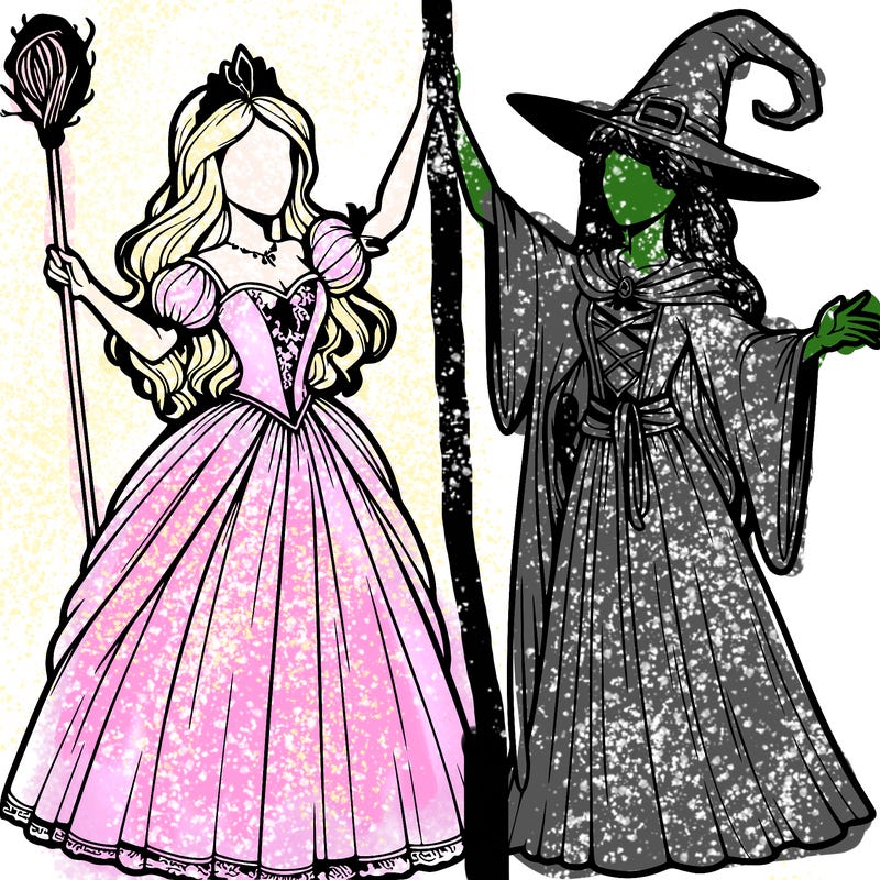 detailed realistic split of a princess and a witch