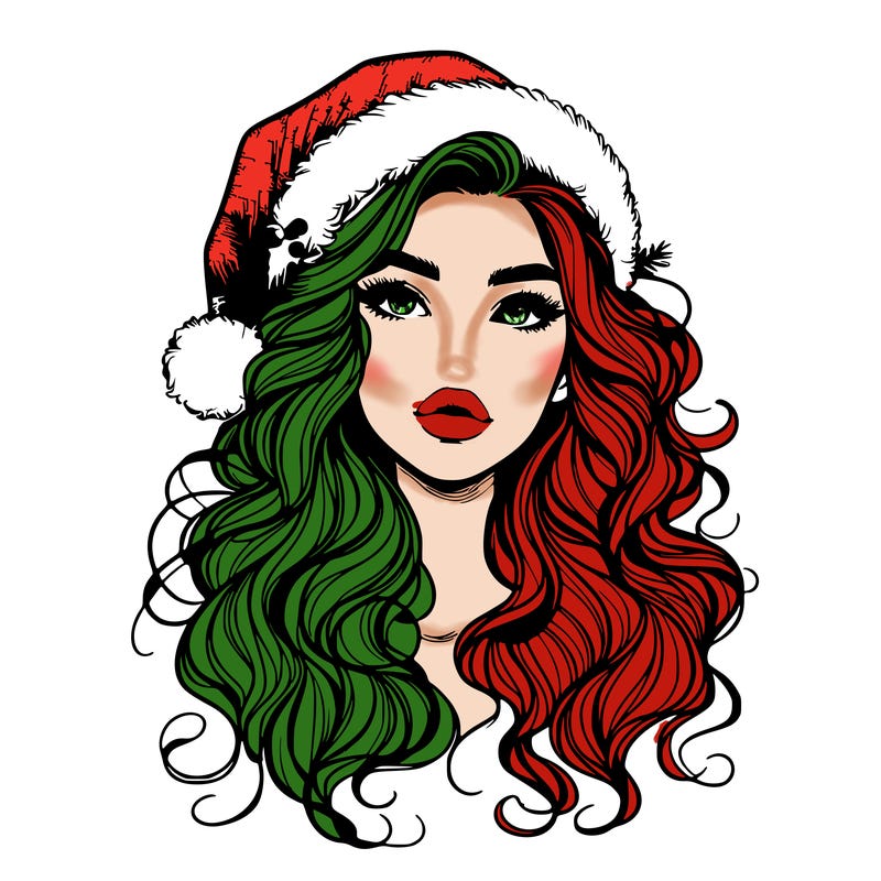 realistic christmas girl with wavy hair and lips