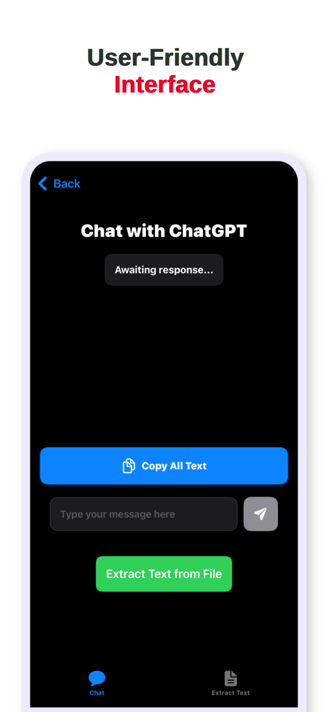 ai chat by api - APIによるAIチャットアプリのユーザーフレンドリーなインターフェース。チャットオプションとファイルテキスト抽出機能を表示。