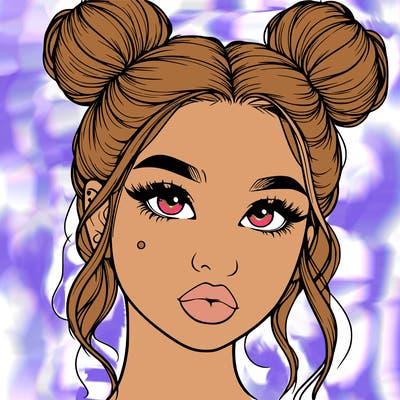 realistic girl with two buns on her hair and lips
