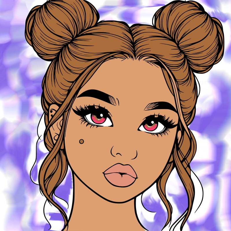 realistic girl with two buns on her hair and lips