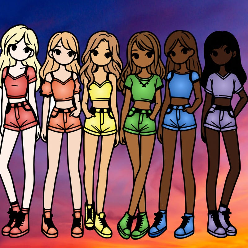 a group of girls wearing crop tops and shorts