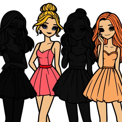 four beautiful teen girls in dresses