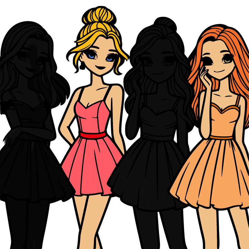 four beautiful teen girls in dresses