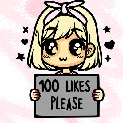 girl holding sign saying 100 likes please