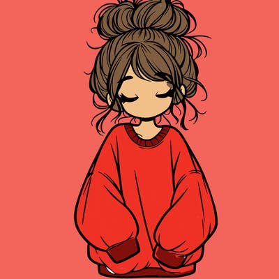 girl with baggy sweatshirt and messy bun