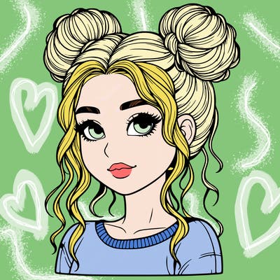 realistic girl with two buns in her hair