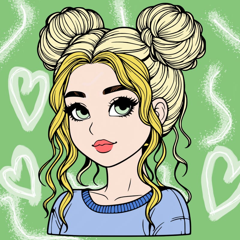 realistic girl with two buns in her hair