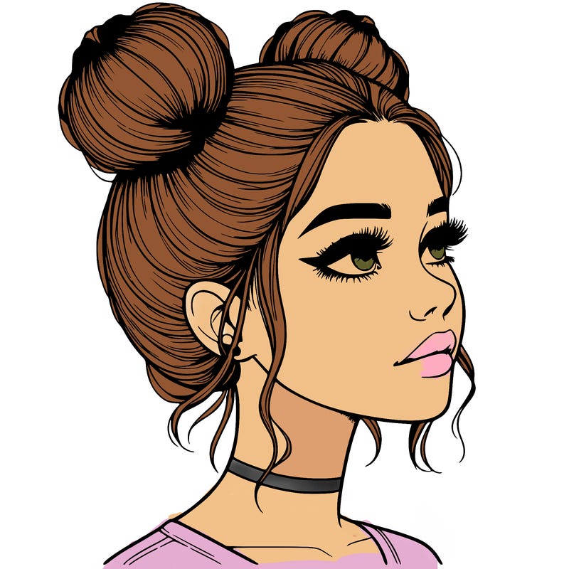 realistic girl with buns on the top of her head