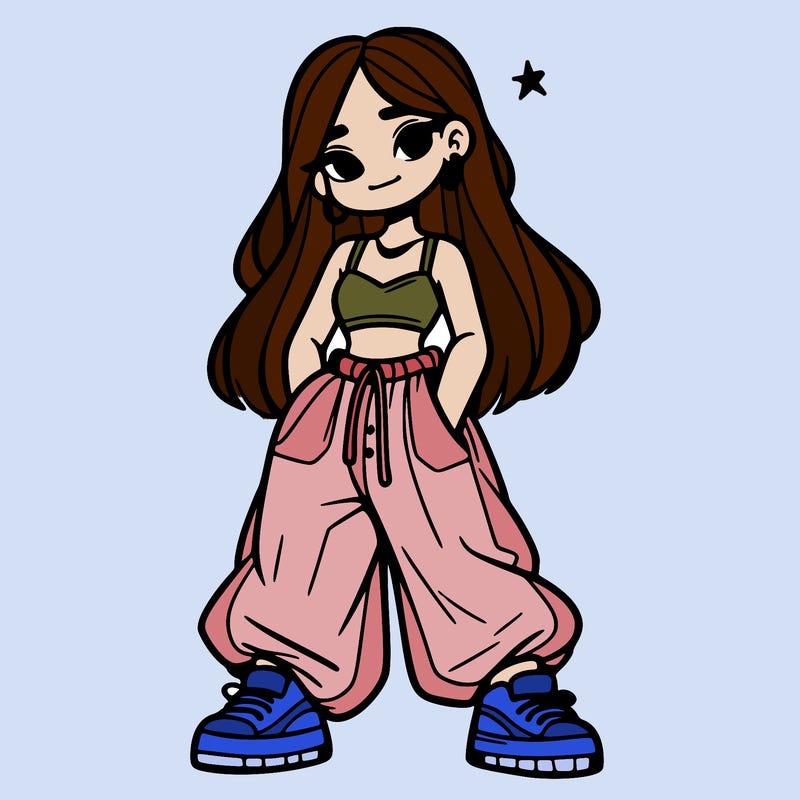 girl in crop top and baggy pants