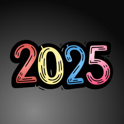 one line scrawled numbers sketch design “2025”