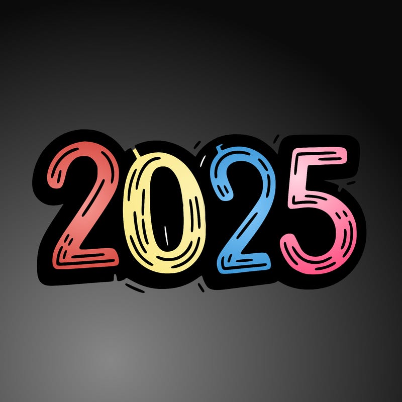 one line scrawled numbers sketch design “2025”