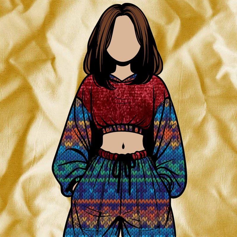 realistic girl faceless with baggy pants and a crop top