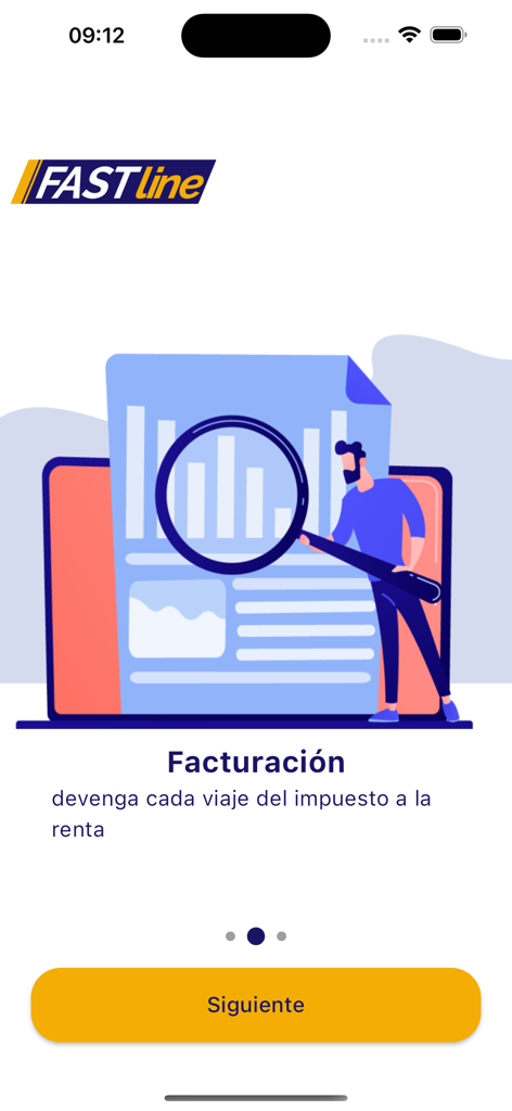 FASTLINE TAXI - Écran d'accueil Fastline Taxi affichant les informations de facturation pour les déductions fiscales en espagnol.