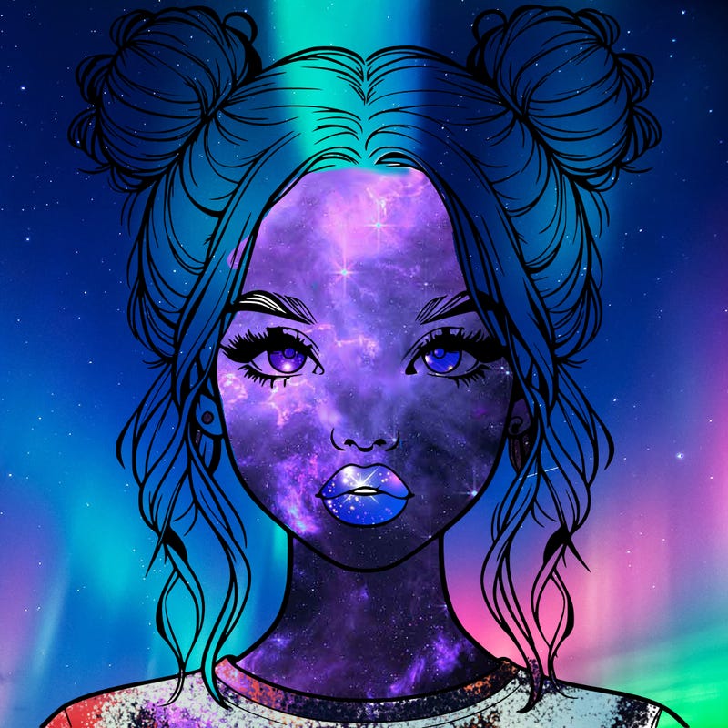 realistic girl with two buns in hair and lips