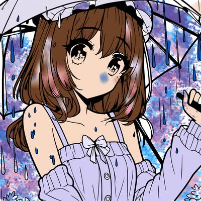 pretty anime girl in the rain